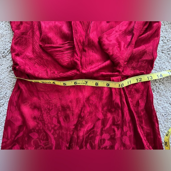 Zara Jacquard Midi Red‎ Asymmetrical Dress XS - Picture 11 of 14